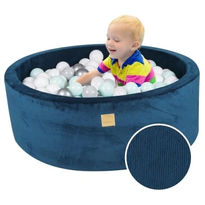 Immagine di Meowbaby Piscina con palline morbida per bambini e neonati interna/esterna 90x30 cm (200 pezzi) Attrezzatura parco giochi (Blu navy: Bianco/Grigio/Argento/Menta)