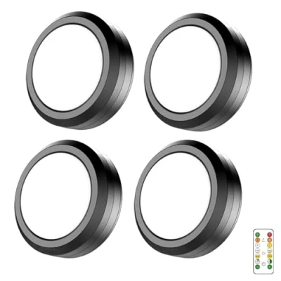 Immagine di MOUJUCHI Luci Led a Batteria, 4 Pcs Mini Luce adesiva batteria Sottopensile per Scale, Armadio, Sottopensile, Cucina, Corridoio, Camere Bambini (Nero)