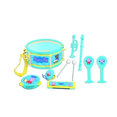 Immagine di Lexibook Peppa Pig George Giocattolo, Set di 7 Strumenti Musicali (Tamburo, Maracas, Castanet, Armonica, Flauto Dolce, Tromba, Tamburello), Gioco Comodo da trasportare, Blu/Giallo, Colore, K360PP