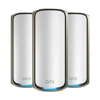 Immagine di NETGEAR Orbi Sistema Mesh Wifi 7 Quad Band (RBE973S) Base Router + 2 Ripetitori Satellitari, Copertura fino a 660 m², 200 Dispositivi Porta Internet 10 Gbit, BE27000 802.11be (fino 27 Gbit/s)