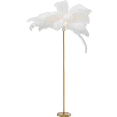 Immagine di KARE Design da terra Feather Palm, bianco/oro, piantana, stanza letto,soggiorno,corridoio, stile boho/elegante/lussuoso/esotico, 165x65x65cm (A/L/P), lampadina non inclusa
