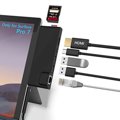 Immagine di Bawanfa Surface PRO 7 Hub Docking Station con Adattatore HDMI 4K+1000M Gigabit Ethernet LAN+ USB C PD Ricarica + 2 Porte 3.0 Lettore di schede SD/TF Combo per