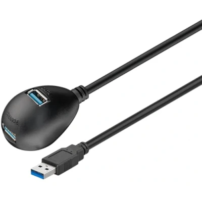 Immagine di Goobay 95918 Cavo Prolunga USB 3.0 ad Alta Velocità con Piede di Supporto, Nero, 1.5m Lunghezza del
