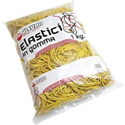 Immagine di Alevar Elastici in Gomma da Ufficio, Diametro 50 mm, Spessore 1,5 Colore Giallo, Confezione Busta 1 kg
