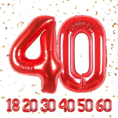 Immagine di Palloncini Compleanno 40 anni Verde 101 CM Palloncino Numero Gonfiabile in Foil Decorazioni di un uomo donna Vola con l&#039;Elio