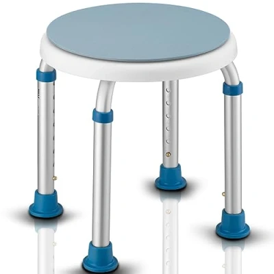 Immagine di BAKAJI Sgabello Bagno in Alluminio Altezza Regolabile Sedile Doccia Sedia Vasca Ausilio per Anziani, Piedini gomma Antiscivolo, portata fino a 150 Kg, (Rotondo con sediolino girevole)