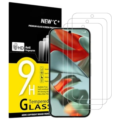 Immagine di NEW&#039;C 3 Pezzi, Vetro Temperato per Google Pixel 9 PRO XL, Pellicola Prottetiva Anti Graffio, Impronte, Senza Bolle, Durezza 9H, 0,33mm Ultra Trasparente, Resistente