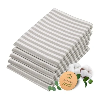 Immagine di ZOLLNER 5 strofinacci in cotone 50x70 cm canovacci assorbenti e lunga durata lavabili a 60C righe grigie bianche Qualità gastronomica certificato OEKO TEX (R)