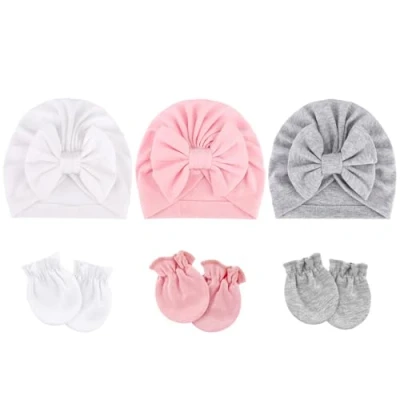 Immagine di DRESHOW Neonato Bambino Berretto e Guanti per Accessori Set Cappellino Ragazzi Ragazze Cotone 0 6 Mesi