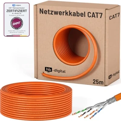 Immagine di HB Digital Basic Cavo di rete LAN categoria 7 professionale S/FTP PIMF LSZH, senza alogeni, RoHS Compliant, cat. Cat7 AWG 23/1 25 m Colore: arancione.