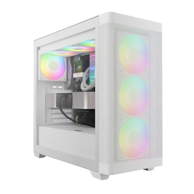 Immagine di GAMDIAS ATHENA M3 ATX Mid Tower PC Case, 4 x 120 mm ARGB PWM Fan w/Hub, Front Airflow Mesh, Pannello laterale in vetro temperato senza attrezzi, MB Sync Ready, Bianco