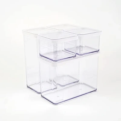 Immagine di Rotho Loft Set di 5 contenitori con coperchio, in plastica per alimenti (SAN), senza BPA, trasparente/bianco, 2 x 1,5 l + 0,5 1 2,1 (21,4 21,4 23,5 cm)