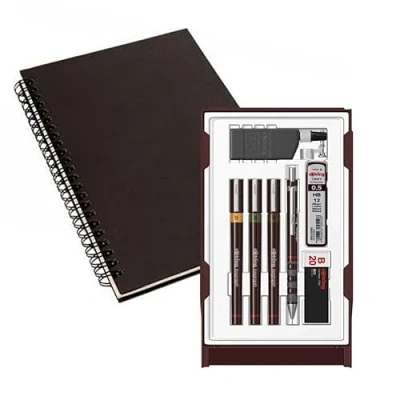 Immagine di rOtring Isograph S0699370 Set composto da 3 penne (0,20 mm, 0,30 0,50 mm) e portamine (0,5 mm), accessori con taccuino