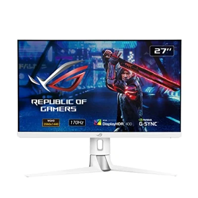 Immagine di ASUS ROG Strix XG27AQ W, Monitor Gaming 27, WQHD (2560x1440), Fast IPS, fino a 170Hz, Tempo Di Risposta 1ms, ELMB SYNC, G HDR 400, Illuminazione Aura Sync RGB, Posizione Regolabile, Bianco
