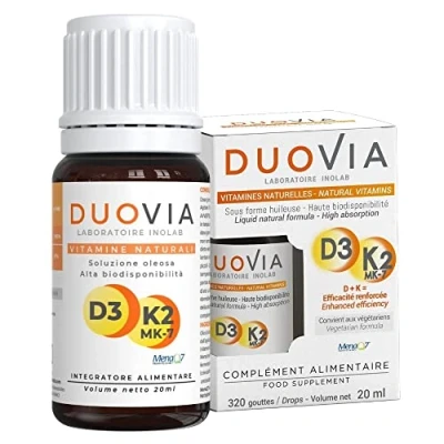 Immagine di INOLAB Vitamina D3 K2 MK7 All Trans Naturale Olio d&#039;oliva Bio 3 Gocce = 1600 UI D + 50µg K Forma Assimilabile Oleosa