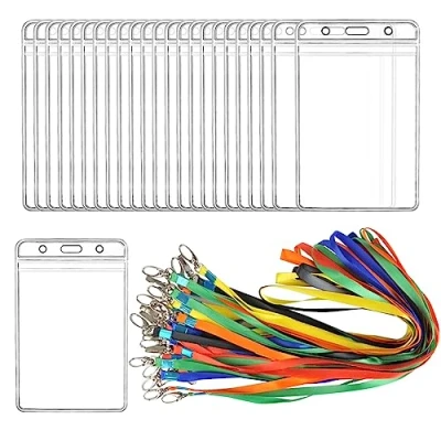 Immagine di BUYGOO Porta Badge da Collo 24paia Verticale Trasparente con Cordini Multicolore ID Card Holders Office Ufficio PVC Impermeabile