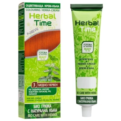 Immagine di Herbal Time Colore naturale per capelli all&#039;henné rosso rame Nº 3 Copre i bianchi dei semipermanente senza ammoniaca, solfati e parabeni 75 ml