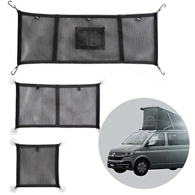 Immagine di 040 Parts Set di 3 reti per bagagli tutte le finestre e il tetto appoggio compatibile con VW T5 T6 Bulli, Multivan, California, Beach, Caravelle