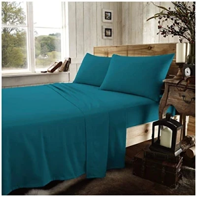Immagine di Lenzuolo con angoli in flanella tinta unita, per letto king size, morbido e comodo cotone spazzolato, colore verde acqua