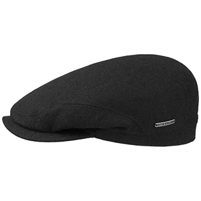 Immagine di Stetson Belfast Wool Blend Coppola Uomo Made in The EU Cappello Piatto Berretto Cappellino Lana con Visiera, Fodera Inverno Autunno/Inverno 56 cm Nero