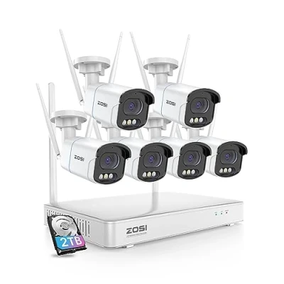 Immagine di ZOSI 4MP Kit Videosorveglianza WiFi Esterno, 6X Telecamera Bullet, H.265+ 8CH 2TB NVR, Visione Notturna a Colori, Rilevazione di Persone, Audio Bidirezionale, Allarme Intelligente