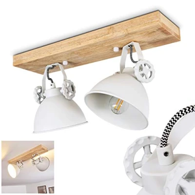 Immagine di hofstein lampada da soffitto Svanfolk, in metallo/legno bianco/natura, 2 luci, con faretti orientabili, x attacco E14, design retro/vintage, senza lampadina/e