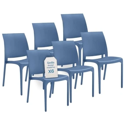 Immagine di Tomaino Sedie da Cucina in Plastica per uso Interno ed Esterno Set di 6 Impilabili Tavolo Soggiorno, Giardino, Terrazzo, Balcone Moderne Polipropilene (6, Blu)