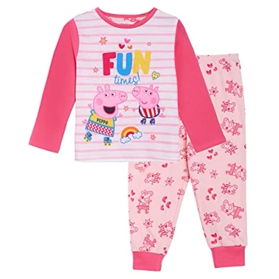 Immagine di Peppa Pig Pigiama da bambina classico rosa lungo in cotone set, rosa, 2 3 Years