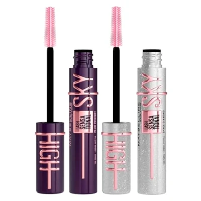 Immagine di Maybelline New York Sky High Lash Sensational Mascara Colore Plum Twilight + Space Diamond Volumizzante e Allungante Sguardo Intenso Zero Grumi Scovolino Flessibile Set da 2