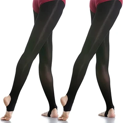 Immagine di DANCEYOU 2 Paia Collant Danza Classica Calze Balletto Opaco Elastici per Ragazze e Donne 70 Denari Nero con Staffa L