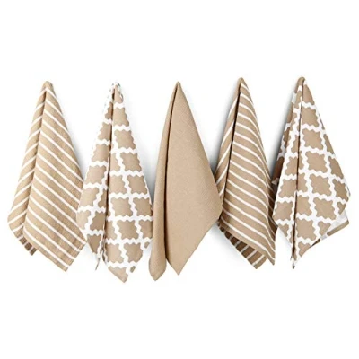 Immagine di Penguin Home Premium Strofinaccio da cucina in puro cotone 100%, set di 5 asciugamani cucina, morbidi e resistenti, lavabile lavatrice, 65 x 45 cm, colore Beige