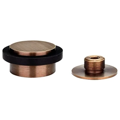 Immagine di EVI Herrajes Fermaporta Adesivo 45 x 20 mm Base filettata Gomma Nera Ottone Finitura pelle invecchiata Compresi utensile, vite + tassello di fissaggio Mod. I 203/35X19 DUAL CU