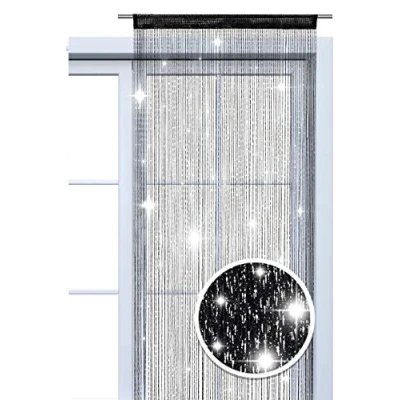 Immagine di Tenda a fili con glitter, 90 x 245 cm, colore: nero/oro lucido, trasparente