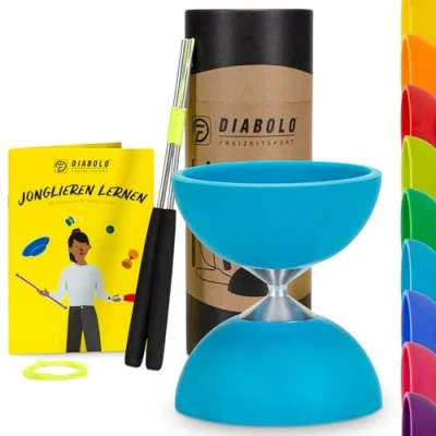 Immagine di Diabolo Freizeitsport Set giocoliere Basic (turchese) con bastoncini in alluminio, corda di ricambio, istruzioni (lingua italiana non garantita). Perfetto per bambini, principianti e