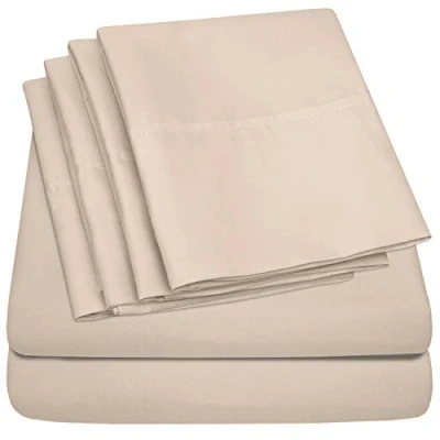 Immagine di queen Sheets beige Set di 6 lenzuola per letto size, 1500 Supreme Collection in microfibra spazzolata, con tasche profonde, 2 federe extra, colore