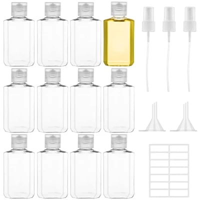 Immagine di Ysimple 12 Pezzi Contenitori da Viaggio trasparenti, 60 ml bottiglie di plastica Vuote, Bottigliette Aereo con 2 piccoli imbuti e carta autoadesiva per Shampoo Lozioni Liquide Creme