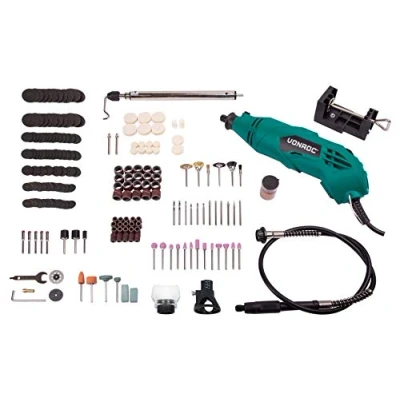 Immagine di VONROC Strumento rotante multifunzione elettrico 160W. Include 232 accessori, albero flessibile, protezione, accessorio per fresatura e sacca portautensili