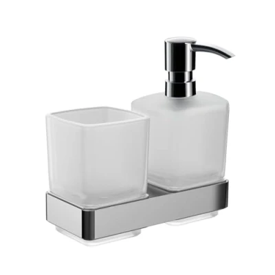 Immagine di Emco Loft 53100100 Dispenser di Sapone con Supporto, Testa a Pompa, Contenitore Satinato in Cristallo, Altezza 159 mm, Larghezza 155 Normale, Vetro,Raso, Finitura cromata, Wandmontage