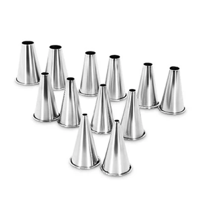 Immagine di Set di 12 beccucci in acciaio INOX, dimensione beccuccio: XXL, diametro da 4 a 15 mm, altezza 50 mm