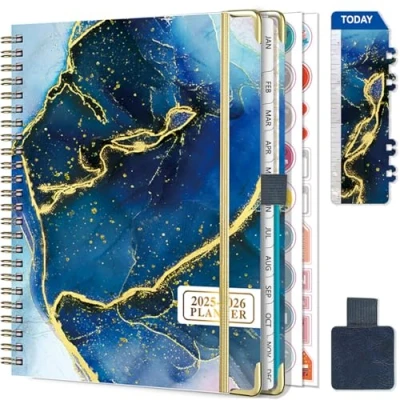 Immagine di Gumiho Agenda Settimanale 2025 2026 Spirale A5 Scolastica (luglio giugno 2026) con Anello di Penna,Segnalibro Righello e adesivi per piani (Blu scuro)
