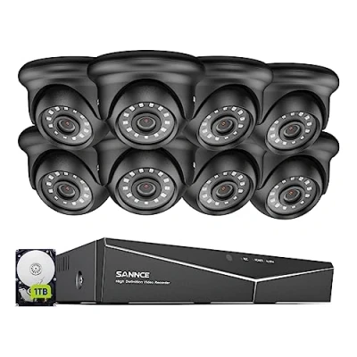 Immagine di SANNCE Sistema di Videosorveglianza con 8 Telecamere, canali, AHD, DVR, 720P, 1.0 megapixel, Telecamera ad Alta Risoluzione, Visione Notturna, Codice QR Accesso a Distanza, Senza Hard Disk