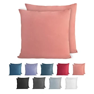 Immagine di Komfortec Set di 2 federe per cuscino in 100% cotone, 80 x cm, super morbide, 150 g/m², colore cipria