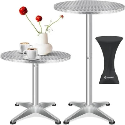 Immagine di KESSER® tavolo da bistrot 2 in 1, set 1 pezzi, piastra alluminio acciaio inox, altezza 70 cm/115 cm, per feste, diametro 80 interni ed esterni, ricevimento,