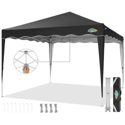 Immagine di COBIZI 3x3 Gazebo Esterno Resistente, 275cm Pieghevole Impermeabile, Protezione UV 50 + Giardino, auto Altezza Regolabile, perspiaggia, Campeggio, Feste, Mercato(Nero)