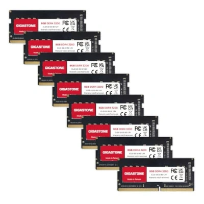 Immagine di 【DDR4 RAM】GIGASTONE 64GB Kit(8x8GB) DDR4 3200MHz(2933MHz or 2666MHz) PC4 25600(PC4 23400/21300) CL22 1.2V SODIMM 260pin Unbuffered Non ECC ideale Laptop Portatile alta prestazione Memoria Upgrade