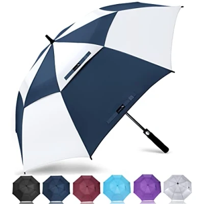 Immagine di ZOMAKE Ombrello da Golf Grande 172cm Automatico Ombrelli Pioggia Grandi Resistente Antivento Con Doppio Baldacchino Extra Large Umbrella Per Uomo Donna(Blu Marino/Bianco)