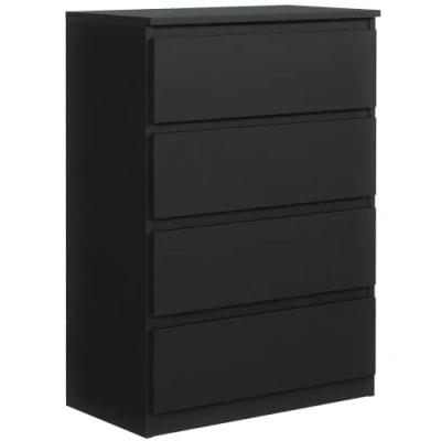 Immagine di Cassettiera Nera Opaca con 4 cassetti 70 cm, Armadio Camera da Letto, Corridoio, Soggiorno, H : 102 L P 39 cm Cassettiera, Mobiletto Multiuso, Mobile Cucina, Armadietti Salvaspazio