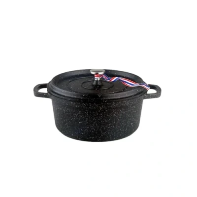 Immagine di KAMBERG Cocotte, Diametro 20 cm Rotonda Nera, Fusione di Alluminio, Rivestimento Effetto Pietra, Compatibile con Tutti i Piani Cottura, Incluso Quello a Induzione, Senza PFOA