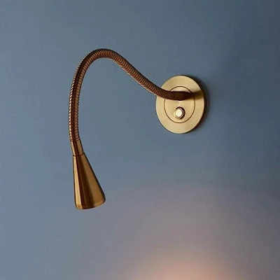 Immagine di Lampada da lettura per montaggio a parete dorata comodino LED Applique flessibile collo di cigno con interruttore pressione, moderna testiera della c