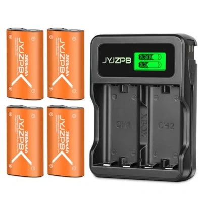 Immagine di JYJZPB 4 Pezzi 2800mAh Batteria per Controller Xbox One, Ricaricabili con Caricabatterie Series X&amp;S, One S, X, Elite